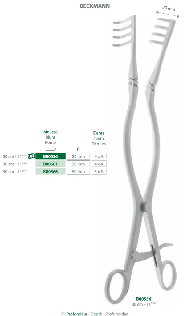 BECKMANN RETRACTOR L:300MM WITH 5 AND 5 BLUNT TEETH DEPTH 50MM