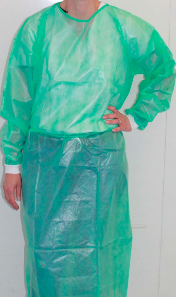 [9501008] Casaque d'isolement verte plastifiée, manches jersey, YM014 taille XL