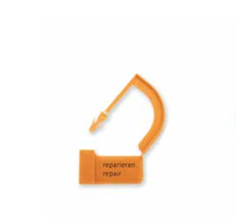 [01260] BEDRUCKTES REPARATURETIKETT AUS KUNSTSTOFF REPAIR ORANGE
