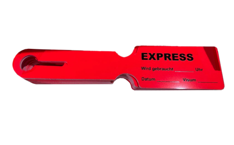 [09795] Red "Express" basket suitcase label