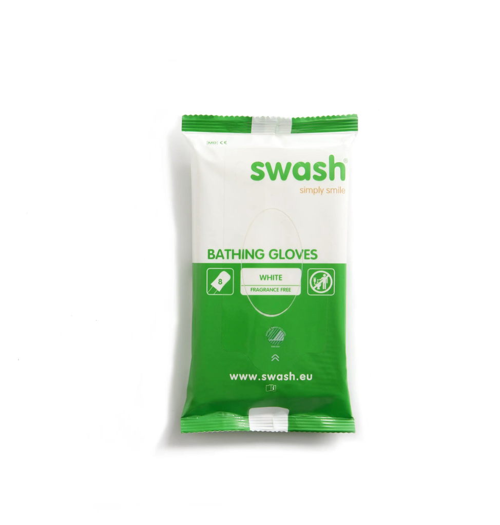 [A04070-8] Swash® Bathing Gloves - Fragrance Free-White - 8 pack