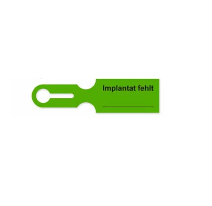 [09763] Etichetta per vassoio a setaccio 190x50mm verde « Implant fehlt »